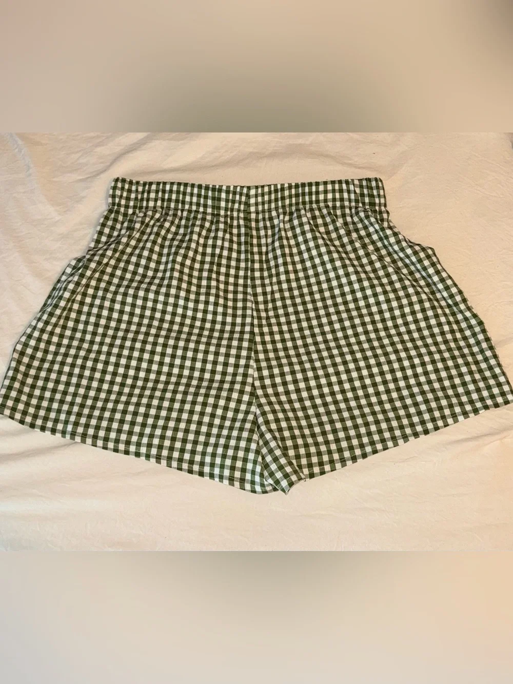 Green and White Checkered High Waisted Shorts
